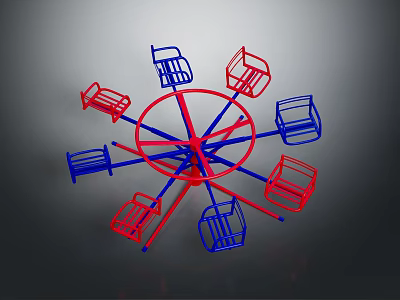 Ferris Wheel Amusement Equipment With Multiple Red And Blue Hanging Seats 3d model