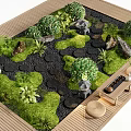 Japanese Garden Design With Moss Stone Pathway And Wooden Deck Seating