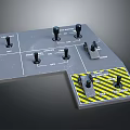 Industrial Metal Control Panel With Black Knobs Warning Stripes And Labels 3d model