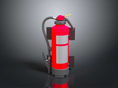 Red Fire Extinguisher With Gray Nozzle Bracket Handle And Reflective Base 3d model
