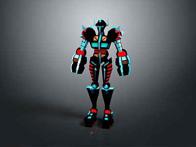 Futuristic Mechanical Robot With Glowing Blue Red Armor And Standing Pose Design 3d model