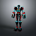 Futuristic Mechanical Robot With Glowing Blue Red Armor And Standing Pose Design