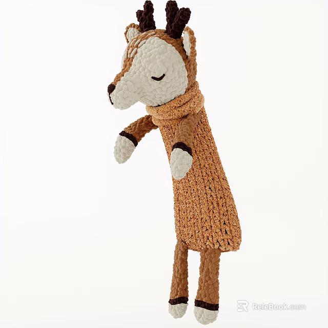 Handmade Knitted Deer Doll With Closed Eyes And Textured Body 3d model 