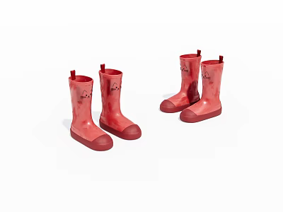 Two Pairs of Stylish Red Rain Boots for Kids Daily Outdoor Activities 3d model