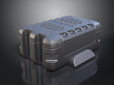 Gray Metal Mechanical Enclosure With Perforated Surface Ridged Edges And Structured Base 3d model