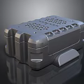 Gray Metal Mechanical Enclosure With Perforated Surface Ridged Edges And Structured Base 3d model