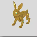Golden Mechanical Rabbit Robot With Metallic Structure And Blue Luminous Components