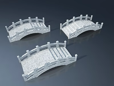 White Stone Landscape Bridge 3D Model With Curved Design And Railings 3d model