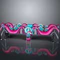Colorful Patterned Bench With Pink Blue Wavy Designs And Peace Symbols