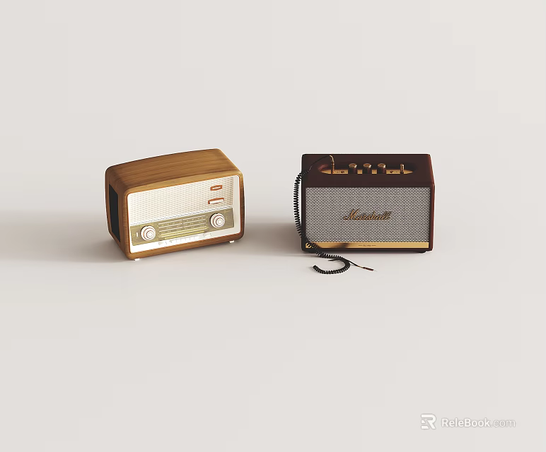 Two Vintage Wooden Audio Speakers With Retro Design In Light And Dark Brown 3d model 
