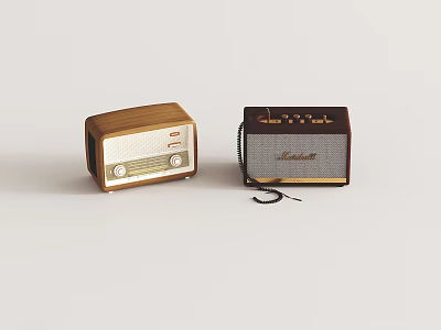 Two Vintage Wooden Audio Speakers With Retro Design In Light And Dark Brown 3d model