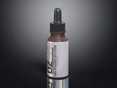 Ozone Brown Glass Dropper Bottle With White Label For Skincare Serum 3d model