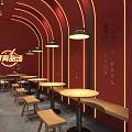 Red Facade Sweet Soup Restaurant With Arched Entrance And Interior Seating