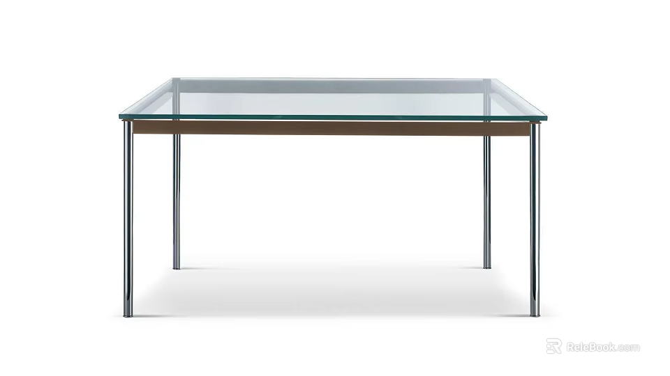 Modern Dining Table With Clear Glass Top And Sturdy Metal Frame Design 3d model 