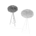 Modern White Floor Lamps With Fluffy Feather Shades On Black Background