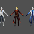 Game And Movie Characters With Blonde And White Hair In Red Black Blue Outfits 3d model