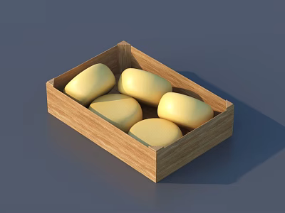 Yellow Round Food Items Arranged in a Wooden Storage Box 3d model