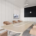 Modern Conference Room Interior With Wooden Table Beige Chairs And Large Projection Screen