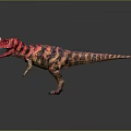 Horned Dinosaur Model With Red And Black Stripes Open Mouth On Gray Background