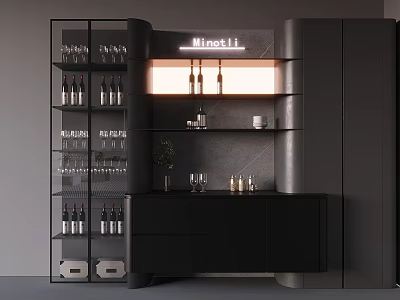 Modern Black Wine Cabinet Design With Glass Doors Wine Storage And LED Lighting 3d model
