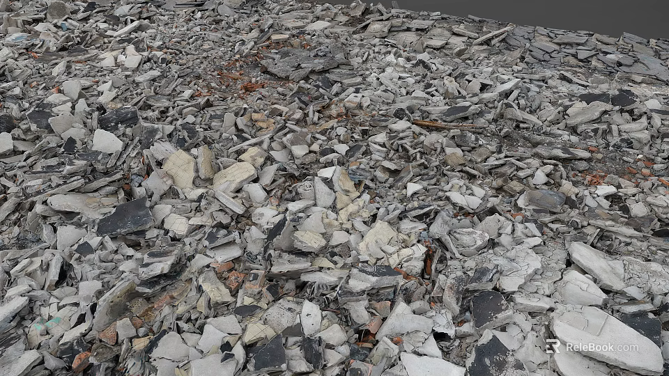Construction Waste Materials With Scattered Broken Stones And Concrete Chunks On Ground 3d model