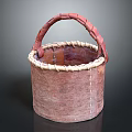 Handmade Traditional Woven Basket With Red Handle Brown Body And White Rim
