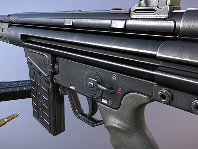 Black Tactical Rifle with Detachable Magazine Trigger Mechanism and Ammunition Bullet 3d model