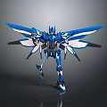Blue And White Robot Game Movie Character With Mechanical Wings In Dynamic Action Stance