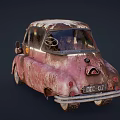 Small Old Rusty Vintage Car With Reddish Brown Surface And Retro Design 3d model