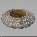 Lush Green Indoor Plant In Round Woven Planter With Golden Top Decoration