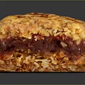 Homemade Square Oatmeal Dessert With Golden Crunchy Surface And Red Fruit Filling