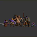 Fantasy Characters And Creatures Standing On Green Grass With Weapons And Armor