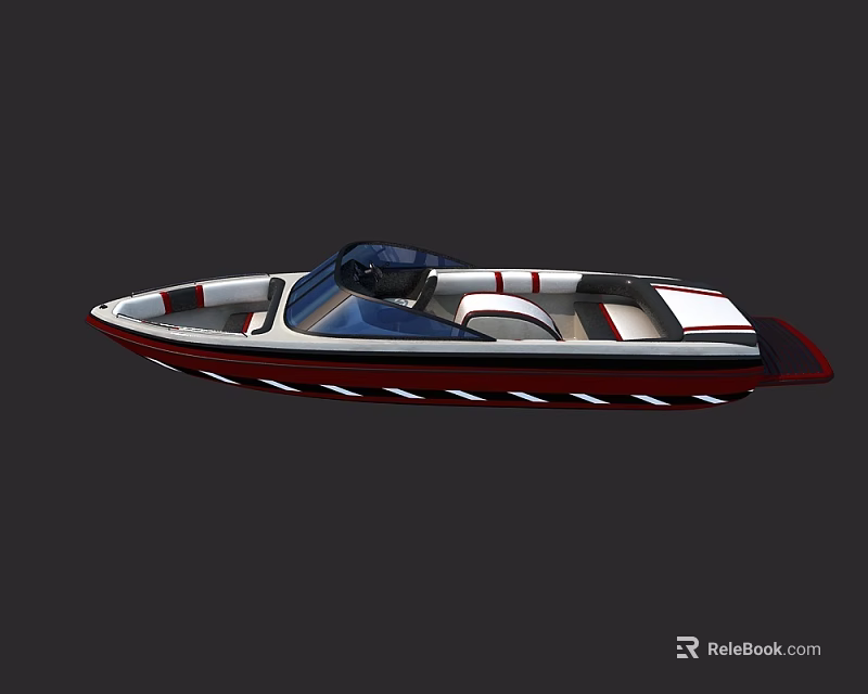 Modern Sleek Yacht Design With Open Deck And Blue White Red Accents 3d model 