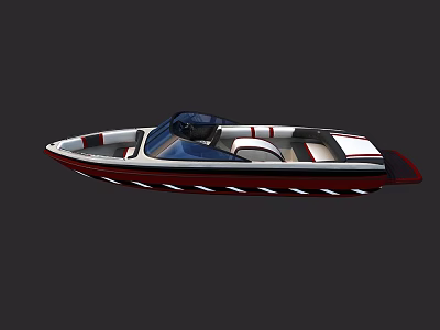 Modern Sleek Yacht Design With Open Deck And Blue White Red Accents 3d model