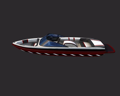 Modern Sleek Yacht Design With Open Deck And Blue White Red Accents 3d model