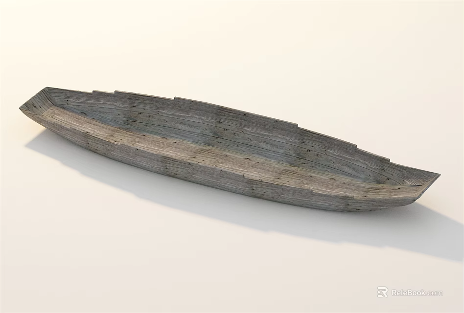Vintage Handcrafted Wooden Boat With Natural Wood Texture And Narrow Shape 3d model 