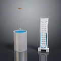 Household Product White Cylindrical Container Blue Liquid Orange Top Connecting Tube Vertical Device Measurement Scale