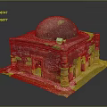 Detailed Red Brick Architectural Model Featuring Dome Square Base And Columns 3d model