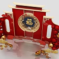 Chinese Traditional Festival Decoration With Red Background Golden Fu Character And Auspicious Clouds