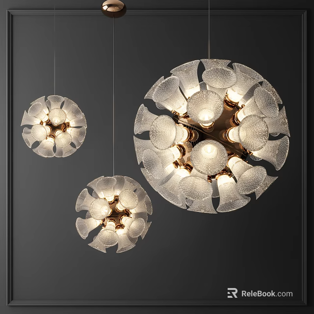 Elegant Petal Shaped Glass Chandeliers With Modern Design And Warm Lighting 3d model 