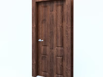 Wooden Swing Door With Classic Panel Design And Silver Metal Handle 3d model