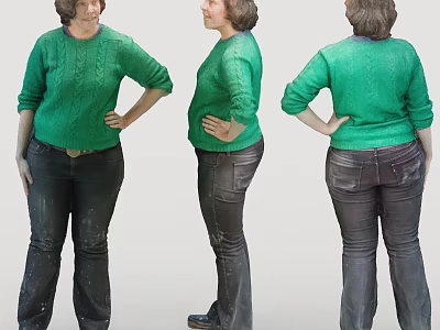 Three Angles View of Person Wearing Green Sweater and Dark Pants 3d model