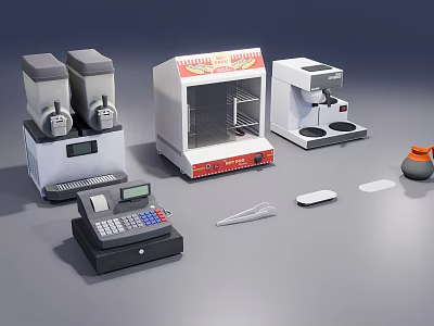 Daily Use Electrical Appliances With Coffee Machine Toaster Cash Register And Kitchen Accessories 3d model