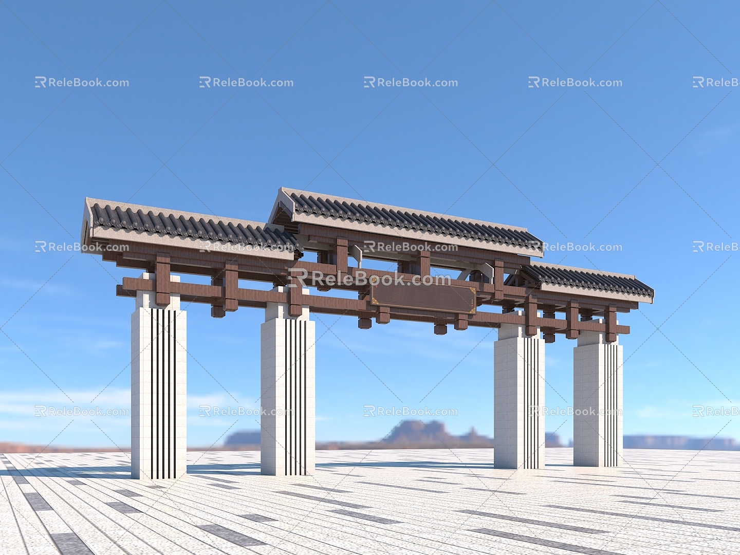 Chinese-style memorial archway Wenlv Town Gate 3d model