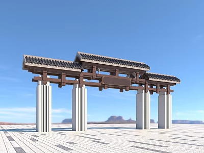 Chinese-style memorial archway Wenlv Town Gate 3d model
