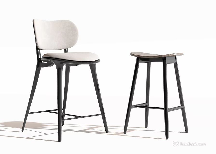 Modern Bar Stools With Black Frames Light Colored Seats And Backrest Design 3d model 