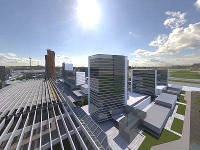 Modern Office Building With Glass Facade Tall Structure Sunlight And Urban Skyline View 3d model