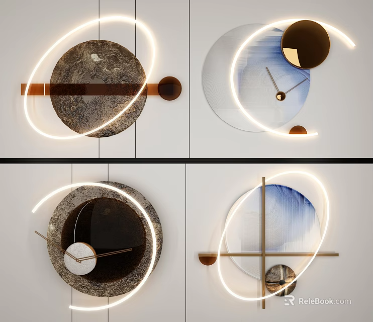 Modern Geometric Wall Decor With LED Lighting And Mixed Materials Design 3d model
