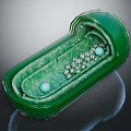 Oval Shaped Green Decorative Art Piece with Blue Spheres and White Particles Inside