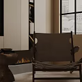 Stylish Leisure Chair In Cozy Living Interior With Wooden Frame Fireplace And Large Window View
